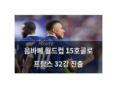 음바페 월드컵 15호골로 프랑스 32강 진출