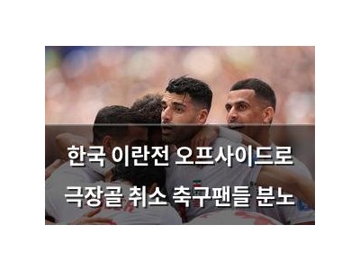 한국 이란전 오프사이드로 극장골 취소 축구팬들 분노